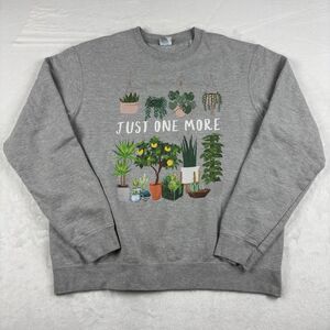 Sweatshirt Women's Large Gray Lightweight Long Sleeve Crew Neck Casual Plants